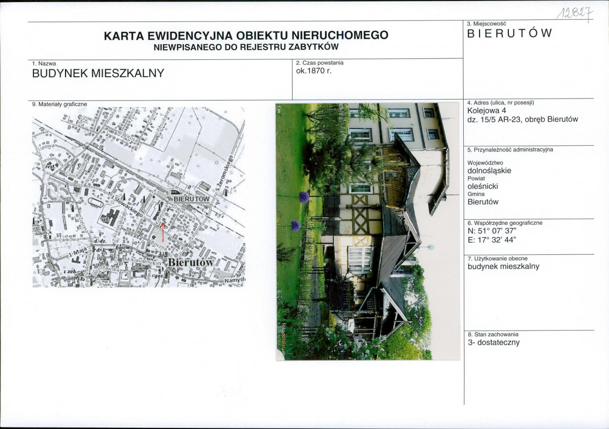 Karta obiektu niewpisanego do rejestru, skan nr 1