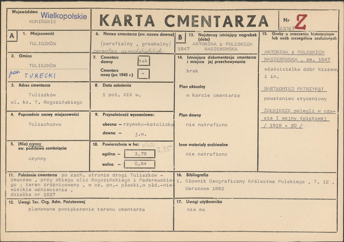 KC - Karta cmentarza, skan nr 1