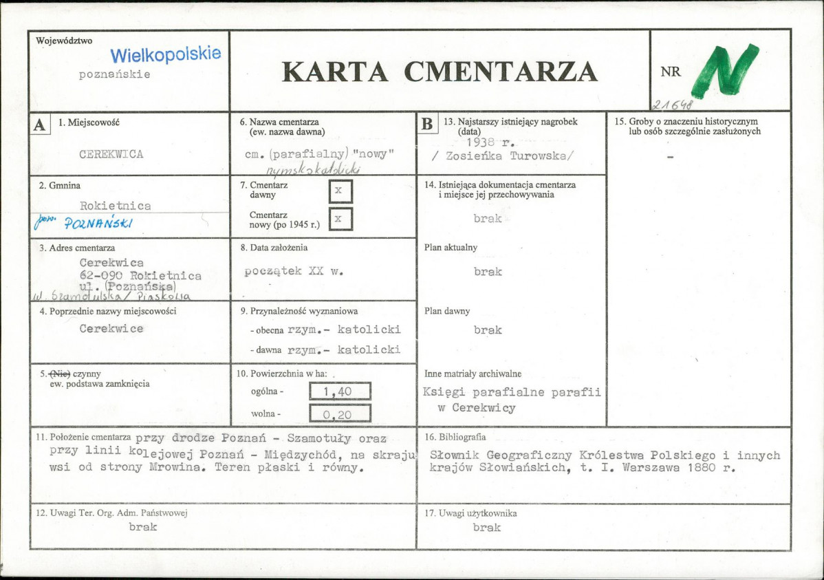 KC - Karta cmentarza, skan nr 1