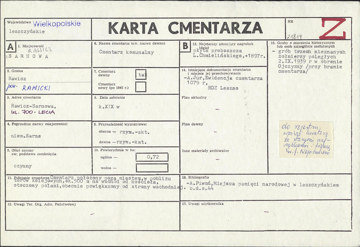 Karta cmentarza, skan nr 1