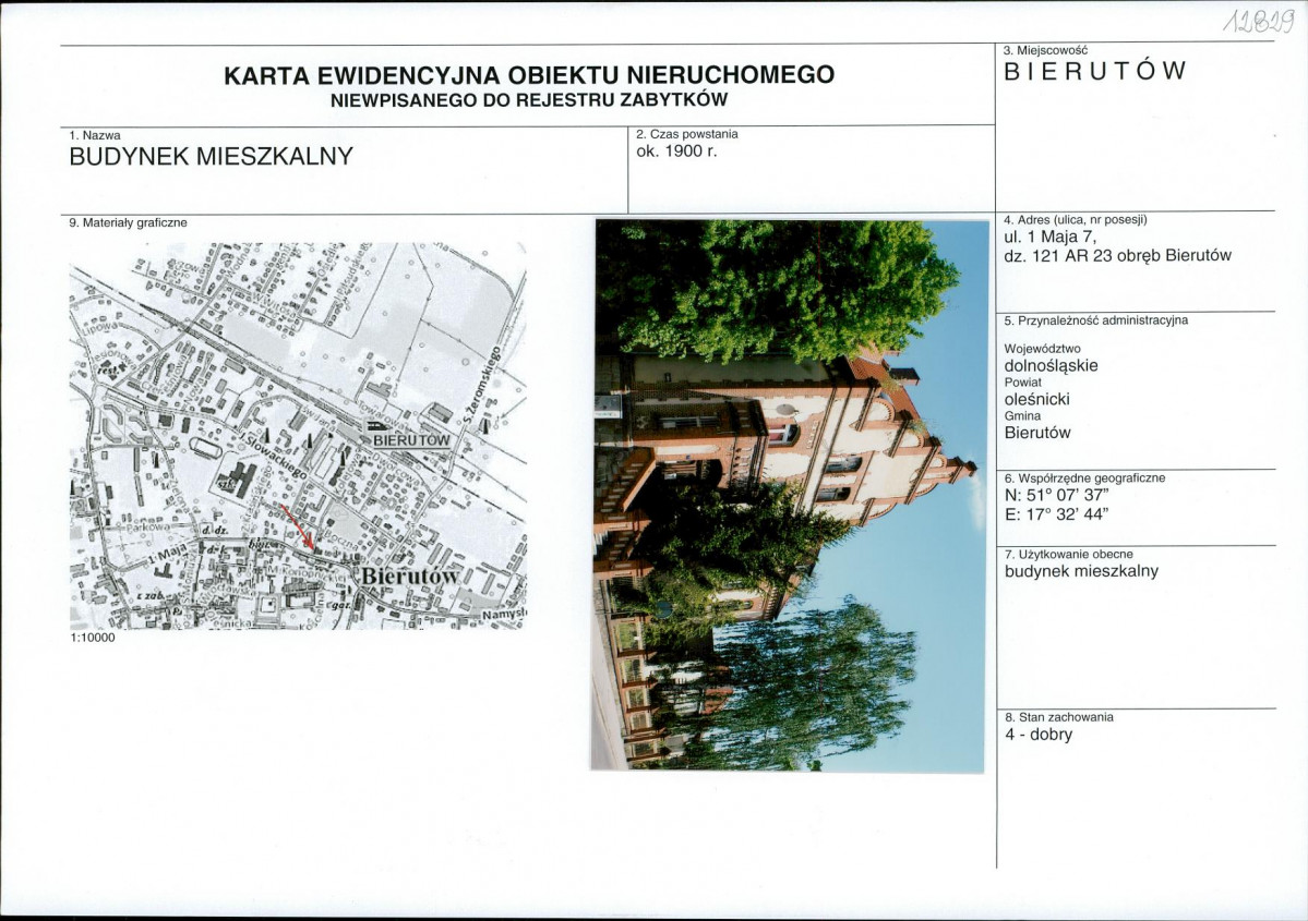 Karta obiektu niewpisanego do rejestru, skan nr 1