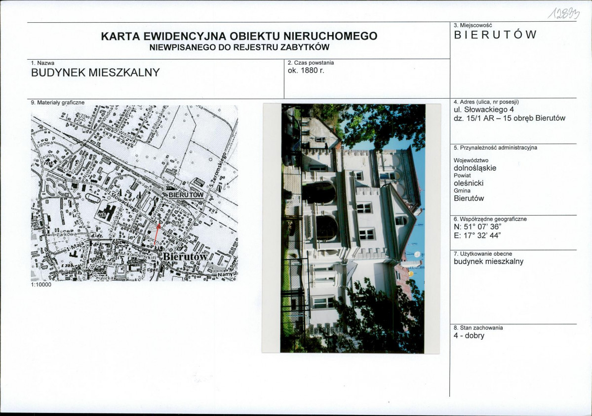 Karta obiektu niewpisanego do rejestru, skan nr 1