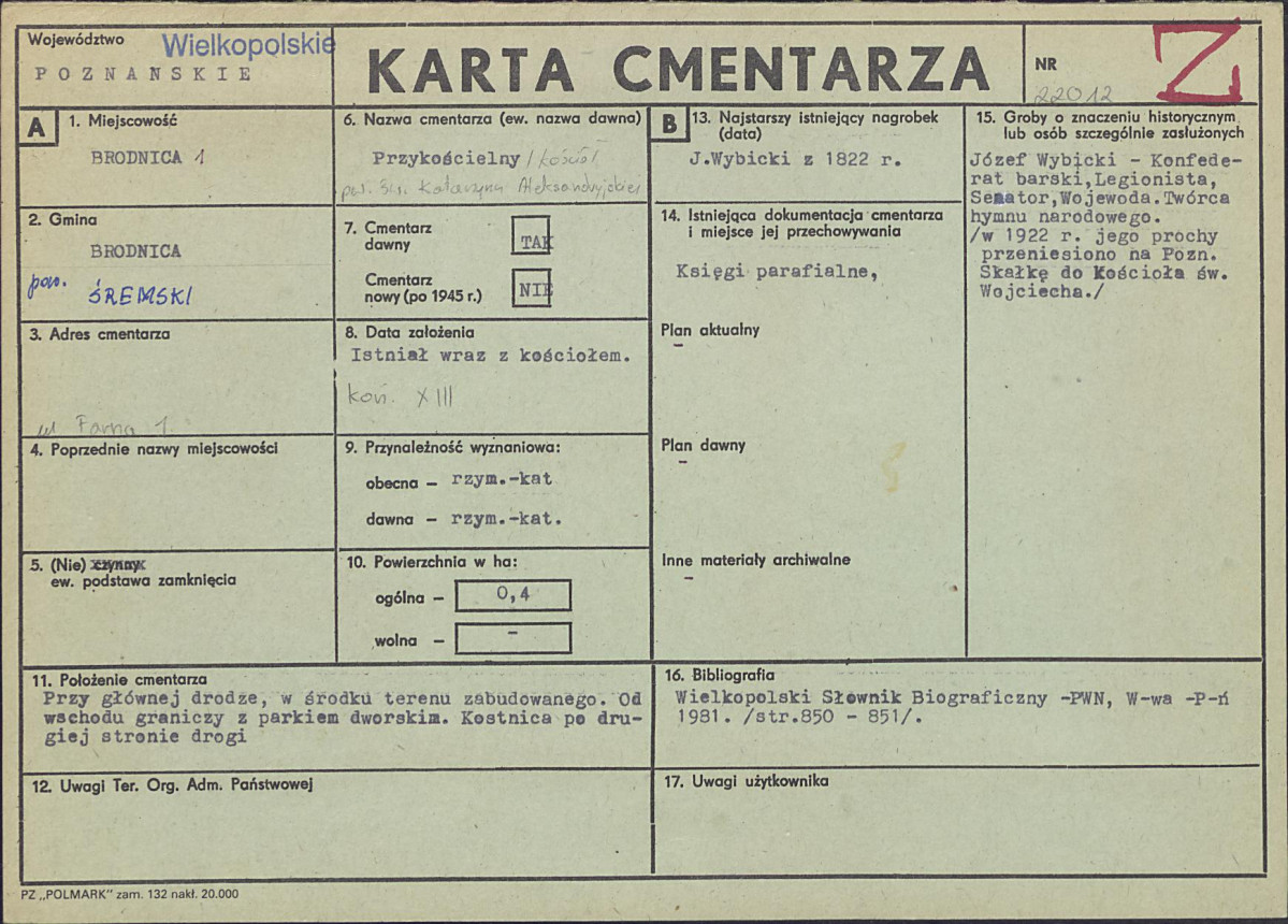 KC - Karta cmentarza, skan nr 1