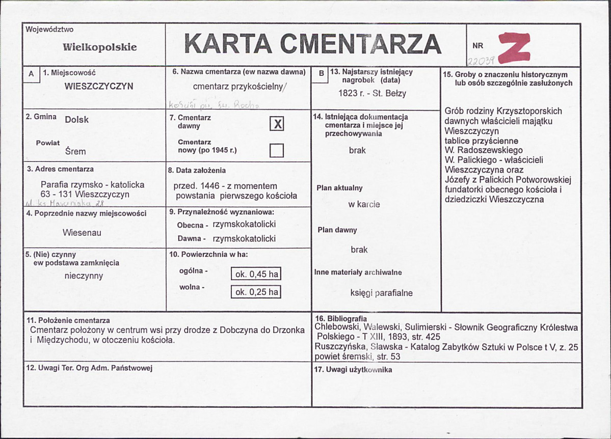 KC - Karta cmentarza, skan nr 1