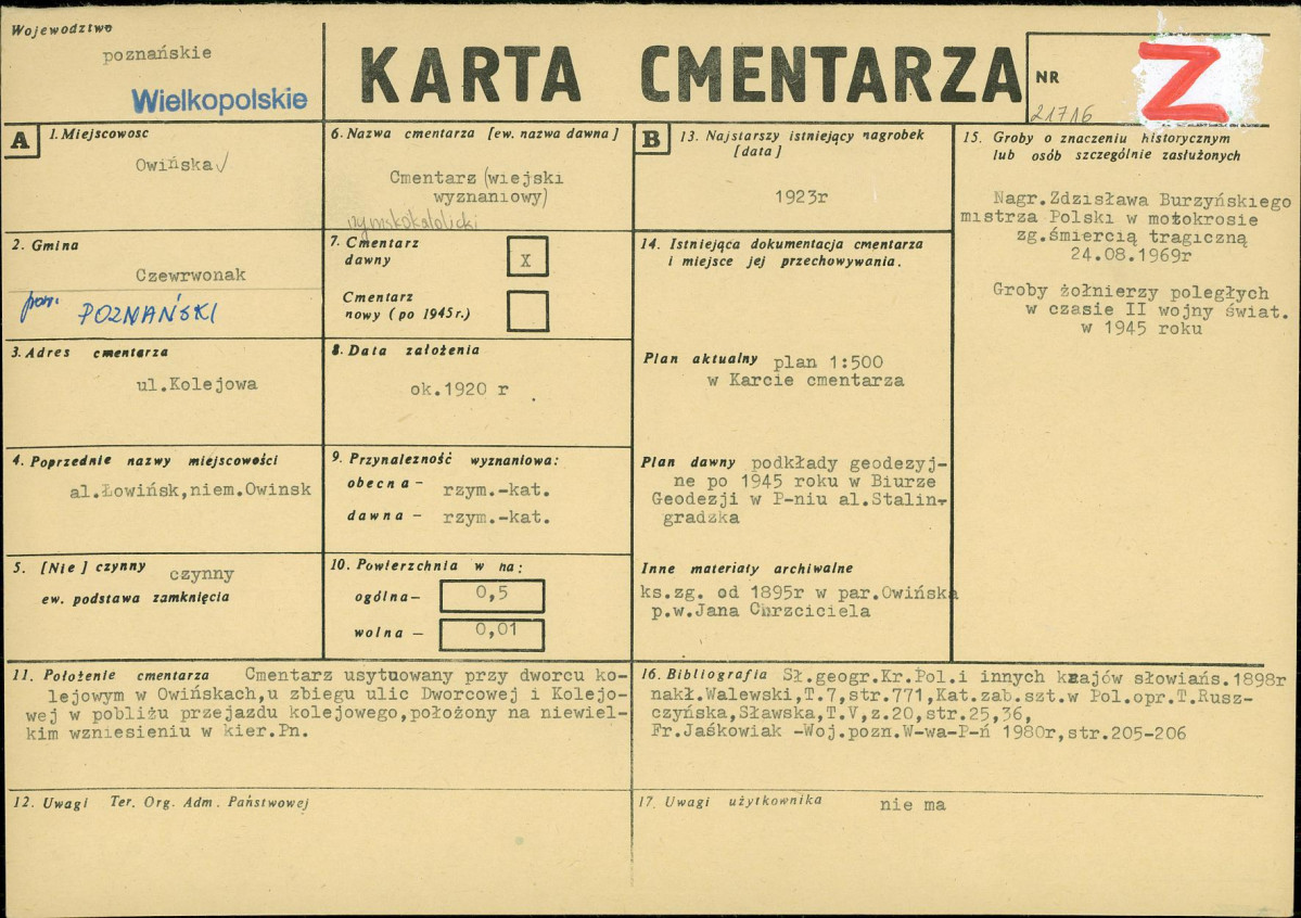 KC - Karta cmentarza, skan nr 1