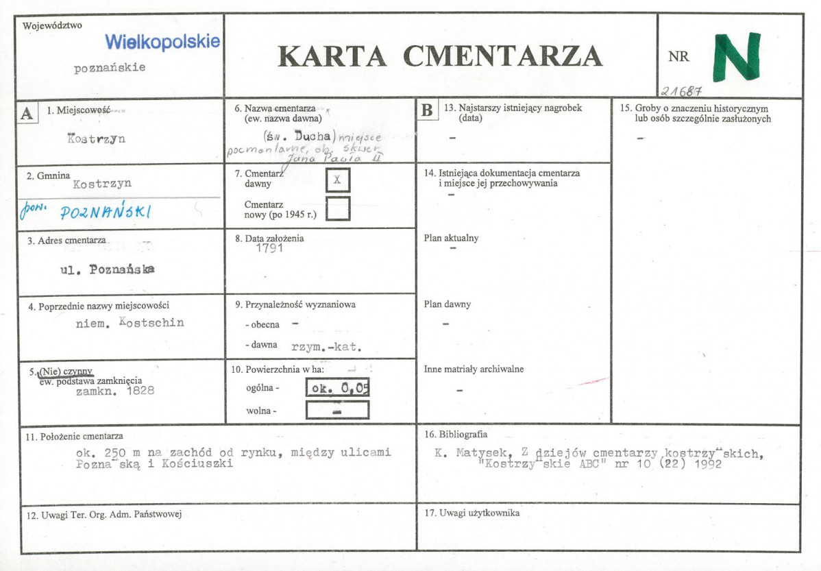 KC - Karta cmentarza, skan nr 1