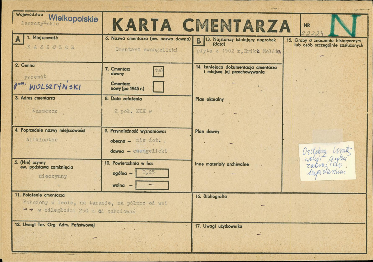 KC - Karta cmentarza, skan nr 1