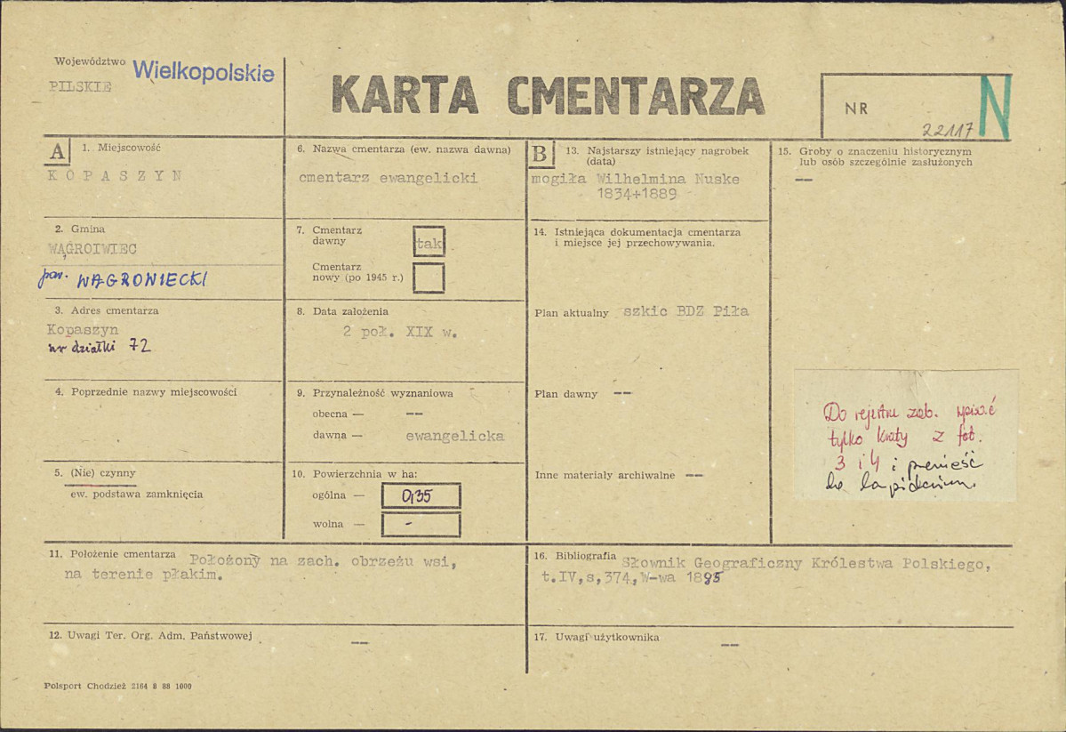 KC - Karta cmentarza, skan nr 1