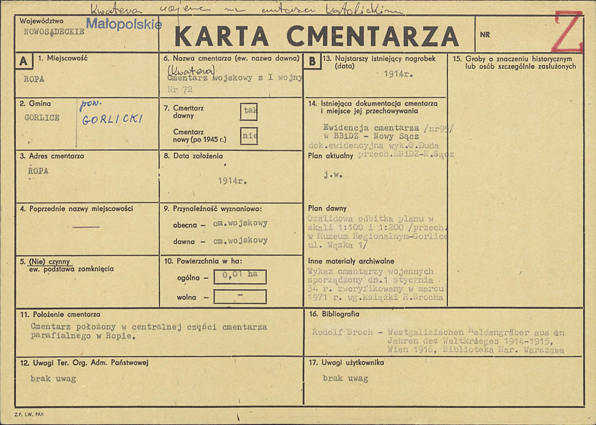 KC - Karta cmentarza, skan nr 1