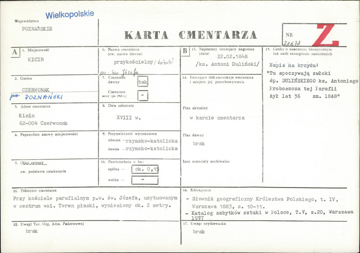 KC - Karta cmentarza, skan nr 1