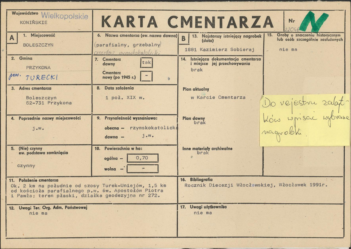 KC - Karta cmentarza, skan nr 1