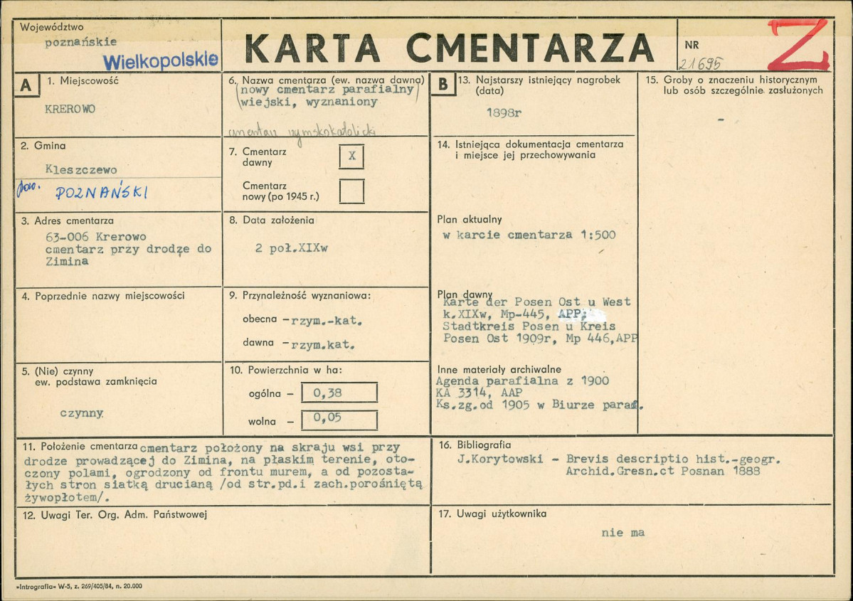 KC - Karta cmentarza, skan nr 1