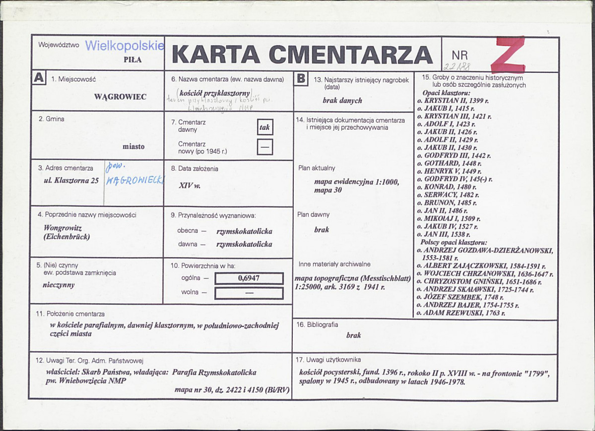 KC - Karta cmentarza, skan nr 1