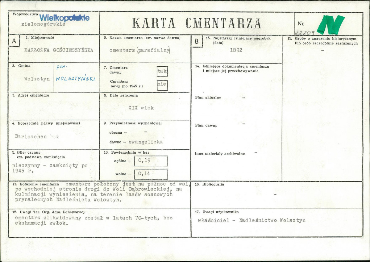 KC - Karta cmentarza, skan nr 1