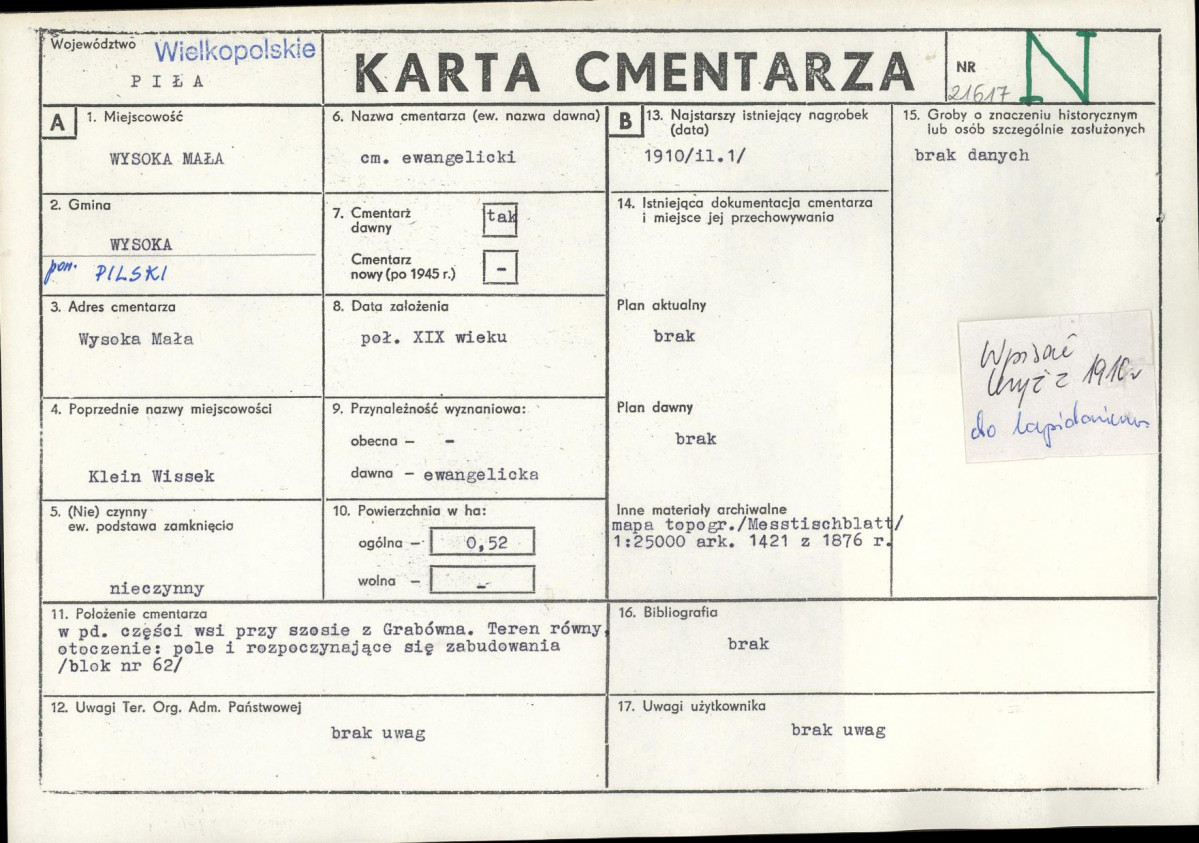 KC - Karta cmentarza, skan nr 1