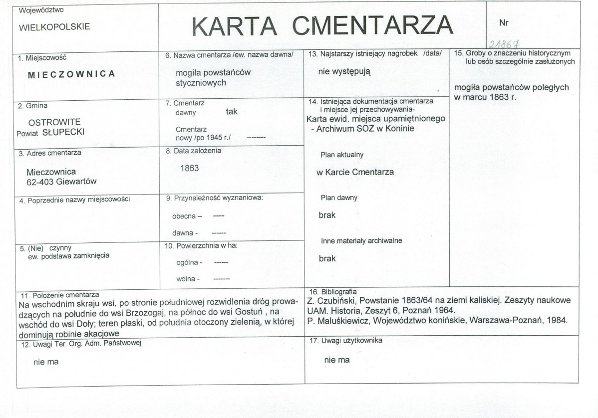 KC - Karta cmentarza, skan nr 1