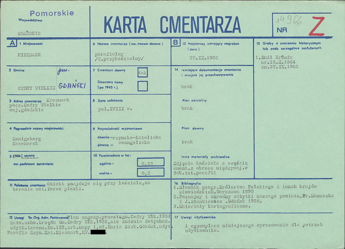 KC - Karta cmentarza, skan nr 1