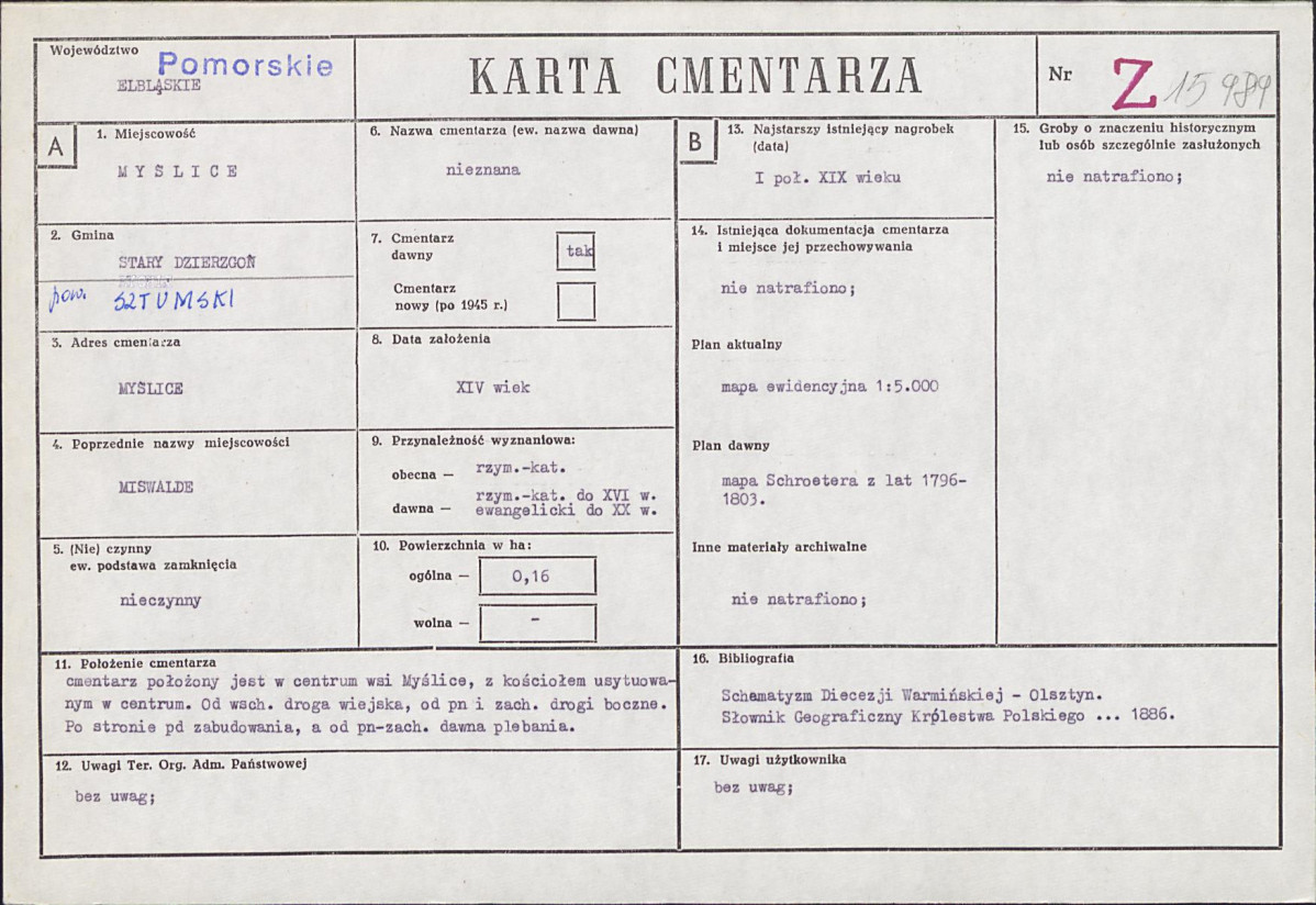 KC - Karta cmentarza, skan nr 1