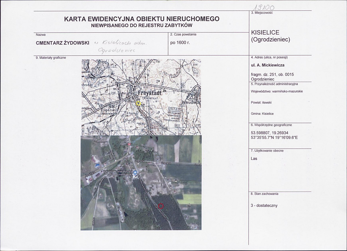 KEZN - Karta obiektu niewpisanego do rejestru, skan nr 1