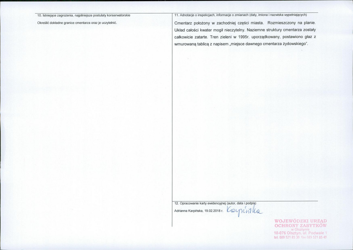 Karta obiektu niewpisanego do rejestru, skan nr 2