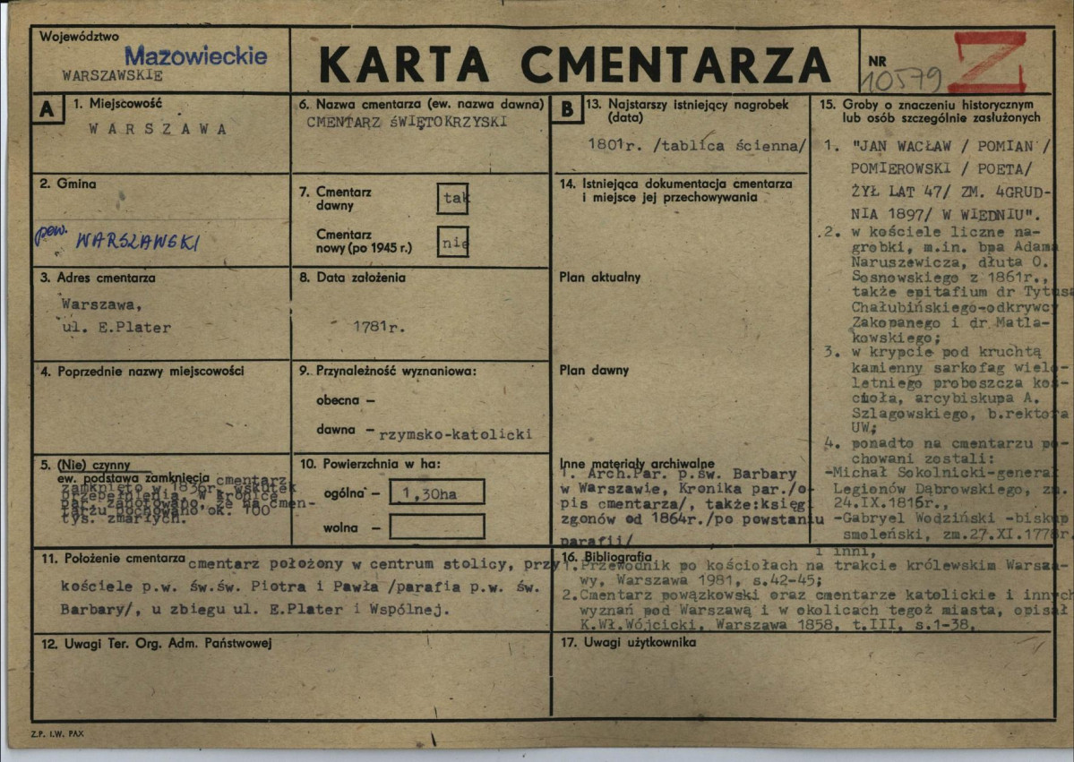 KC - Karta cmentarza, skan nr 1