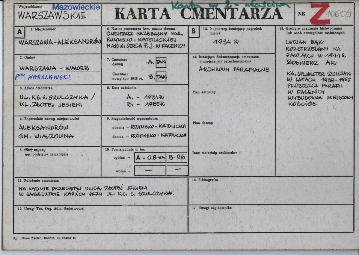 KC - Karta cmentarza, skan nr 1