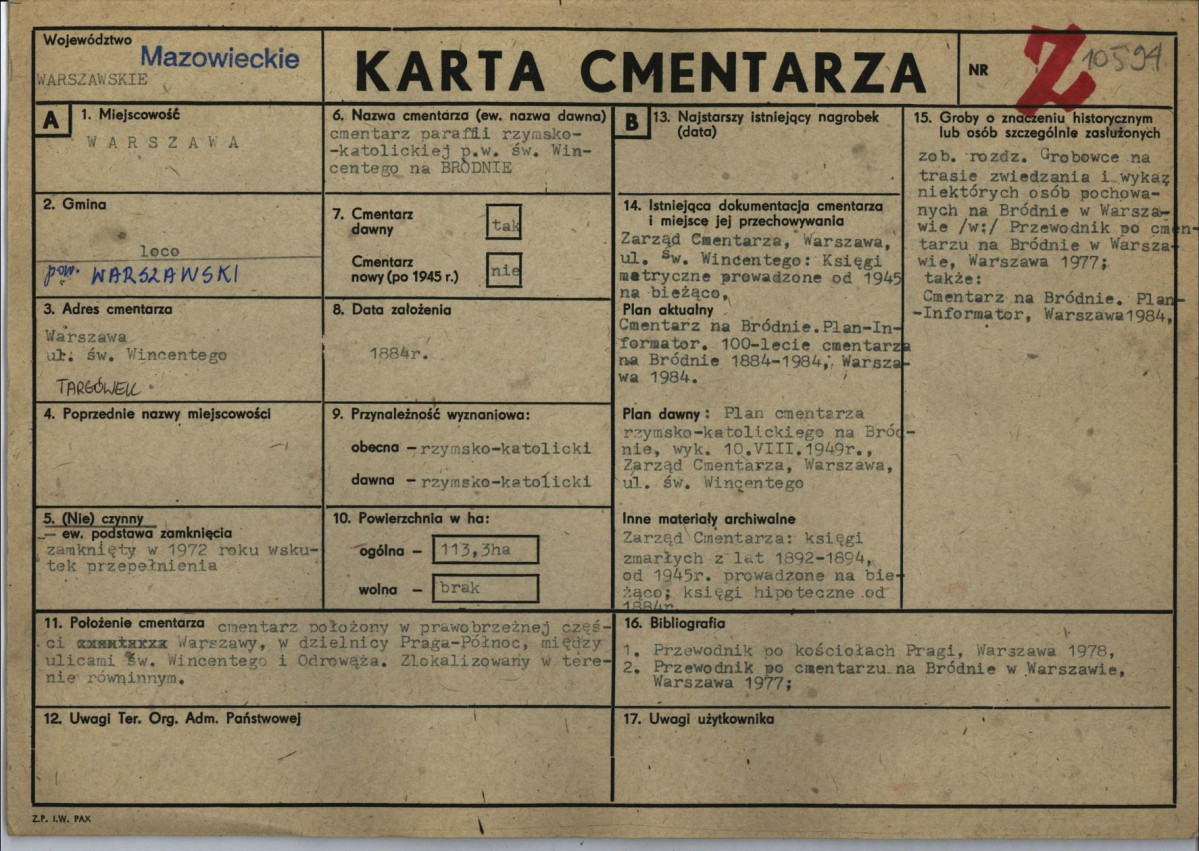 KC - Karta cmentarza, skan nr 1