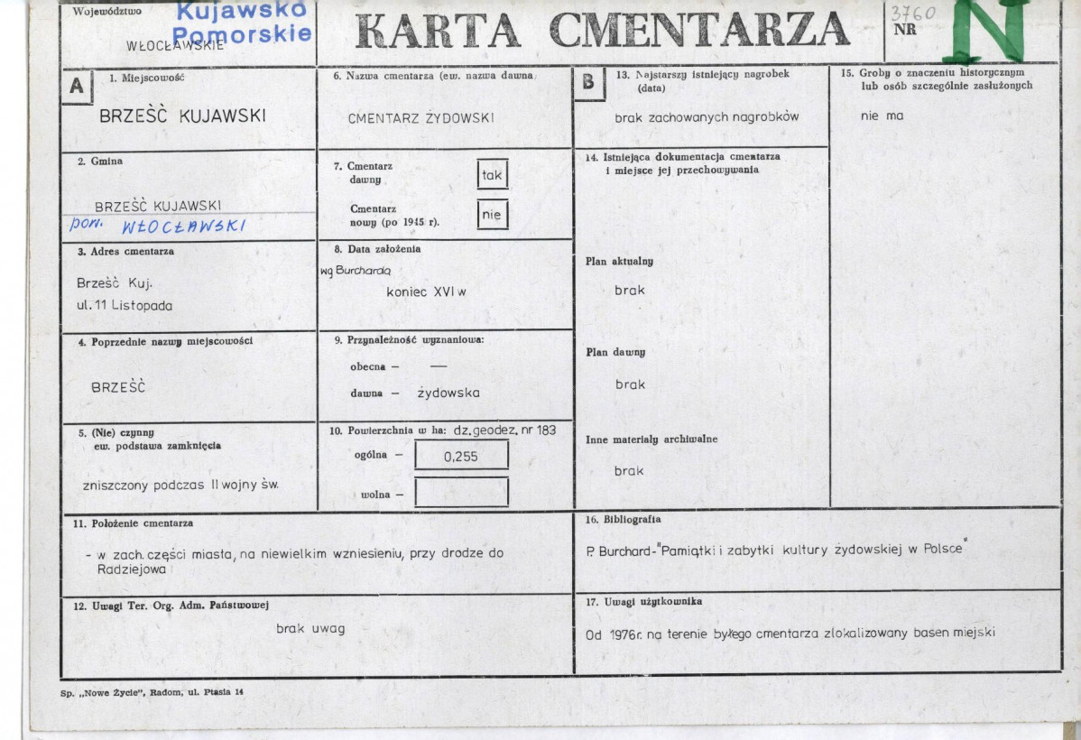 KC - Karta cmentarza, skan nr 1