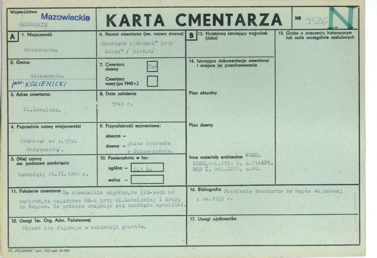 KC - Karta cmentarza, skan nr 1