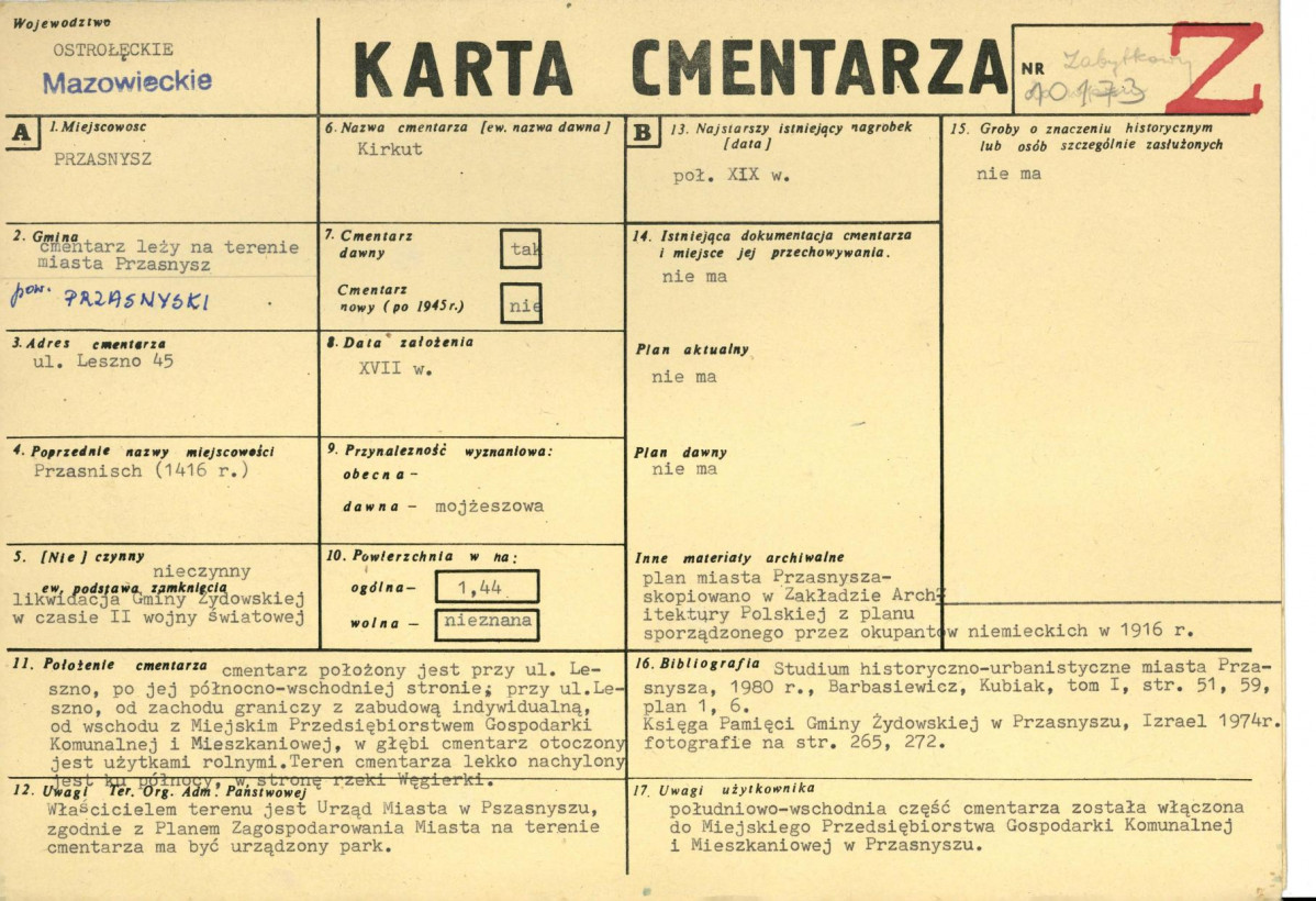 Karta cmentarza, skan nr 1
