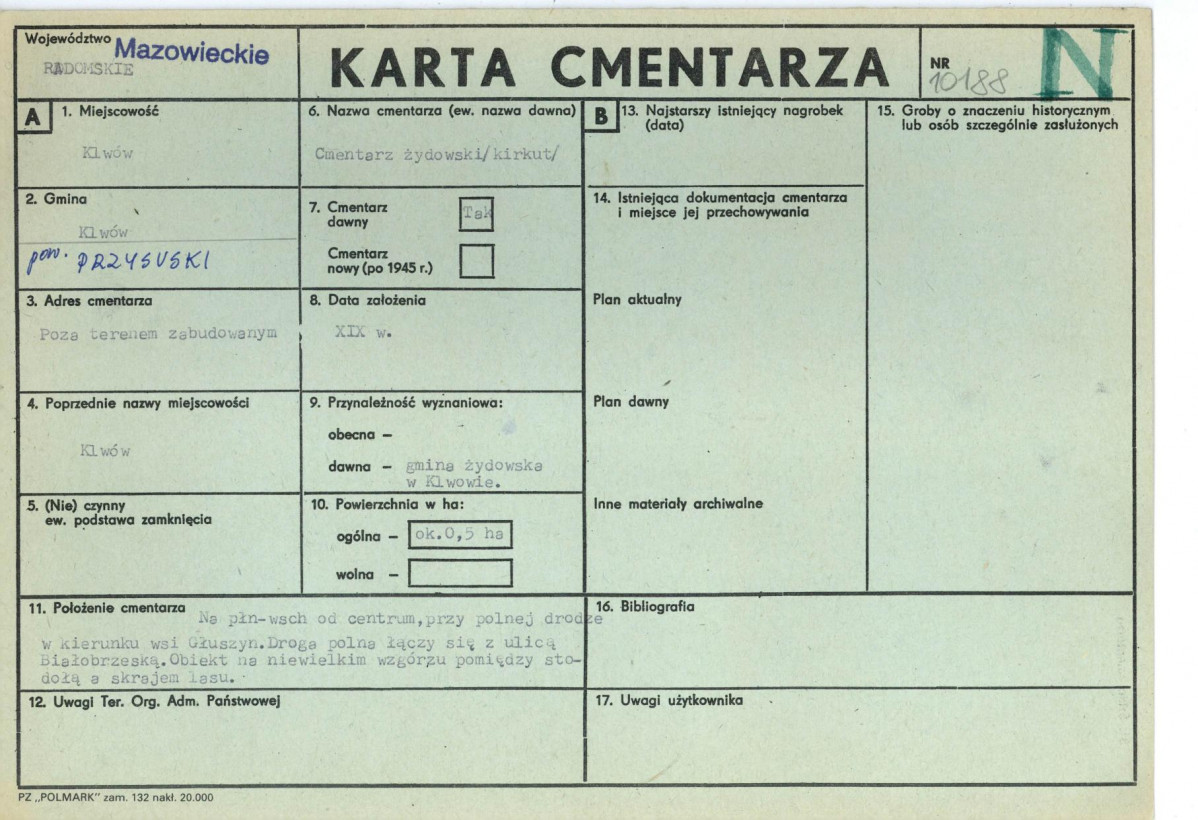 KC - Karta cmentarza, skan nr 1