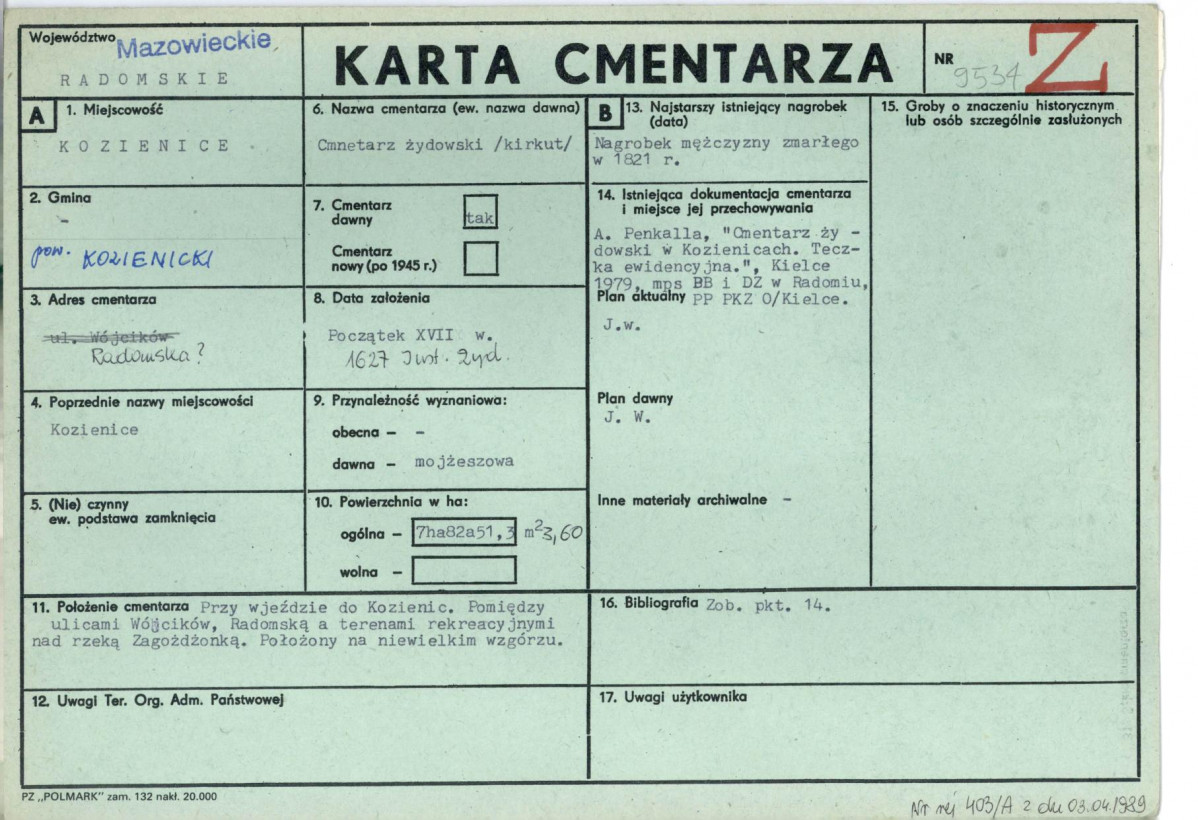 KC - Karta cmentarza, skan nr 1