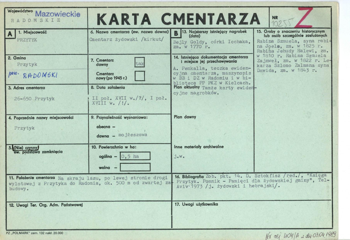 Karta cmentarza, skan nr 1