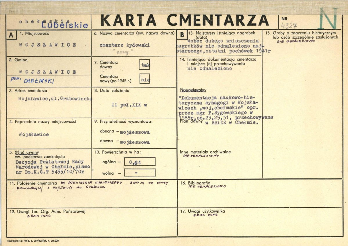 KC - Karta cmentarza, skan nr 1