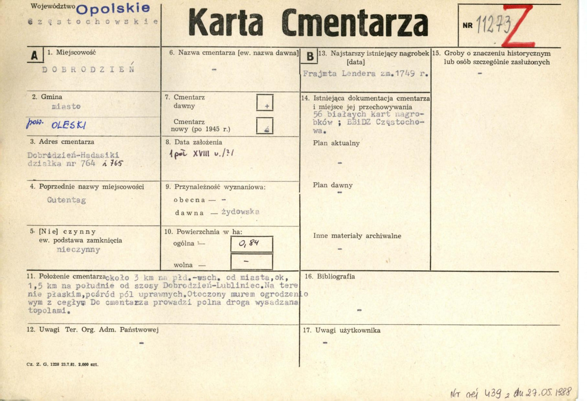 KC - Karta cmentarza, skan nr 1