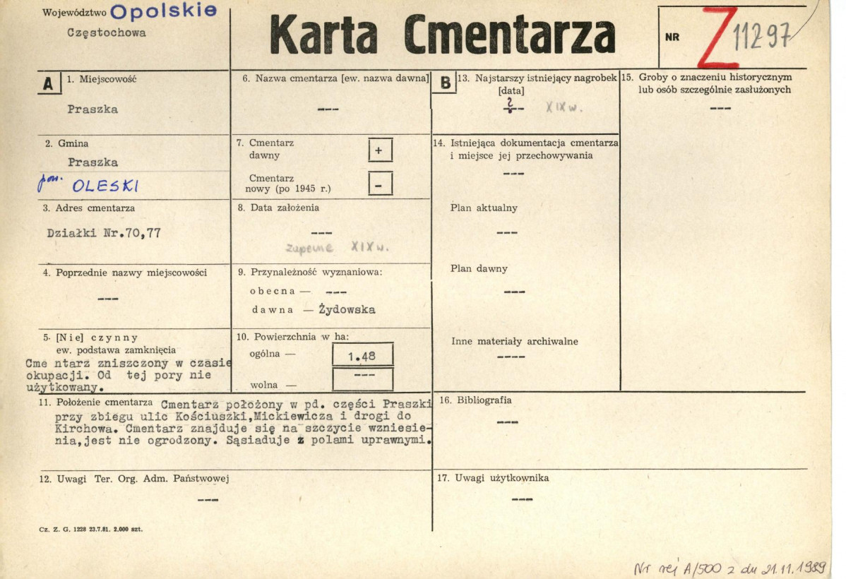 KC - Karta cmentarza, skan nr 1
