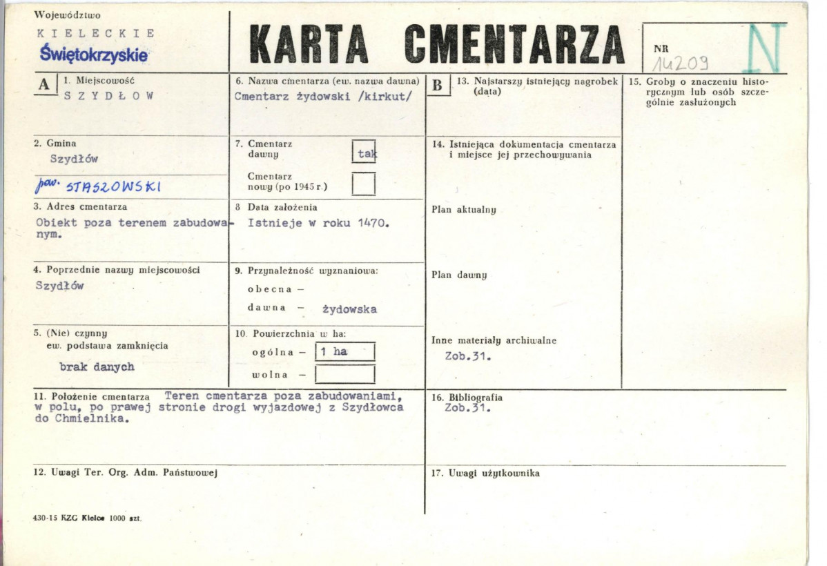 KC - Karta cmentarza, skan nr 1