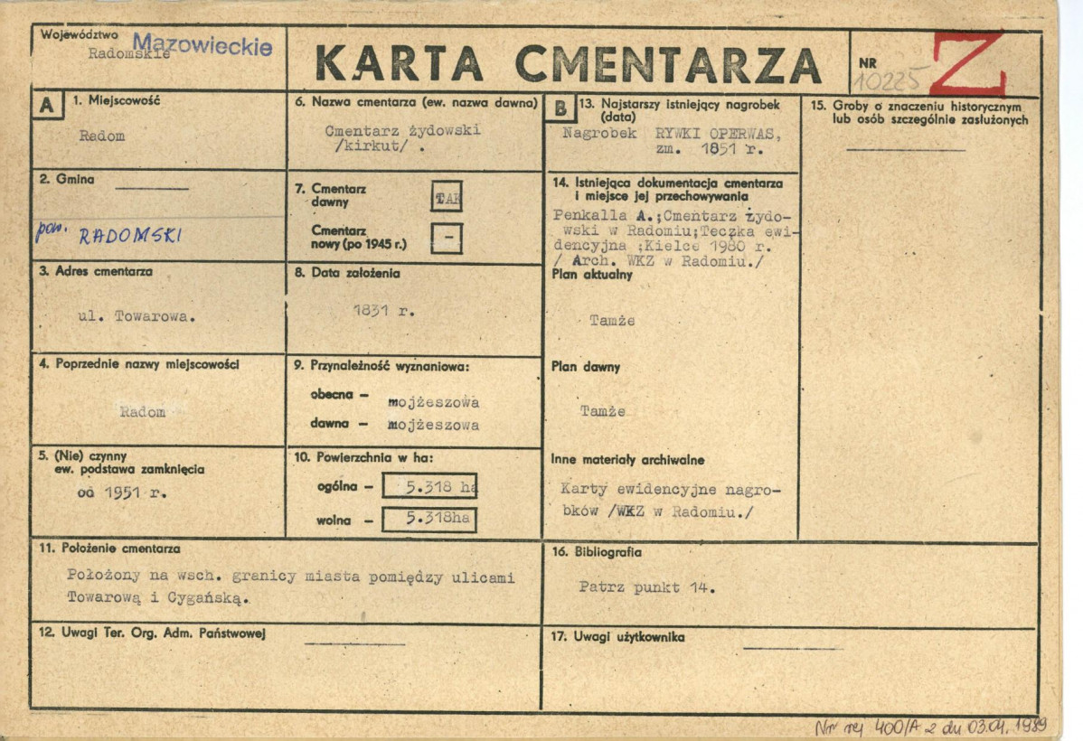 KC - Karta cmentarza, skan nr 1