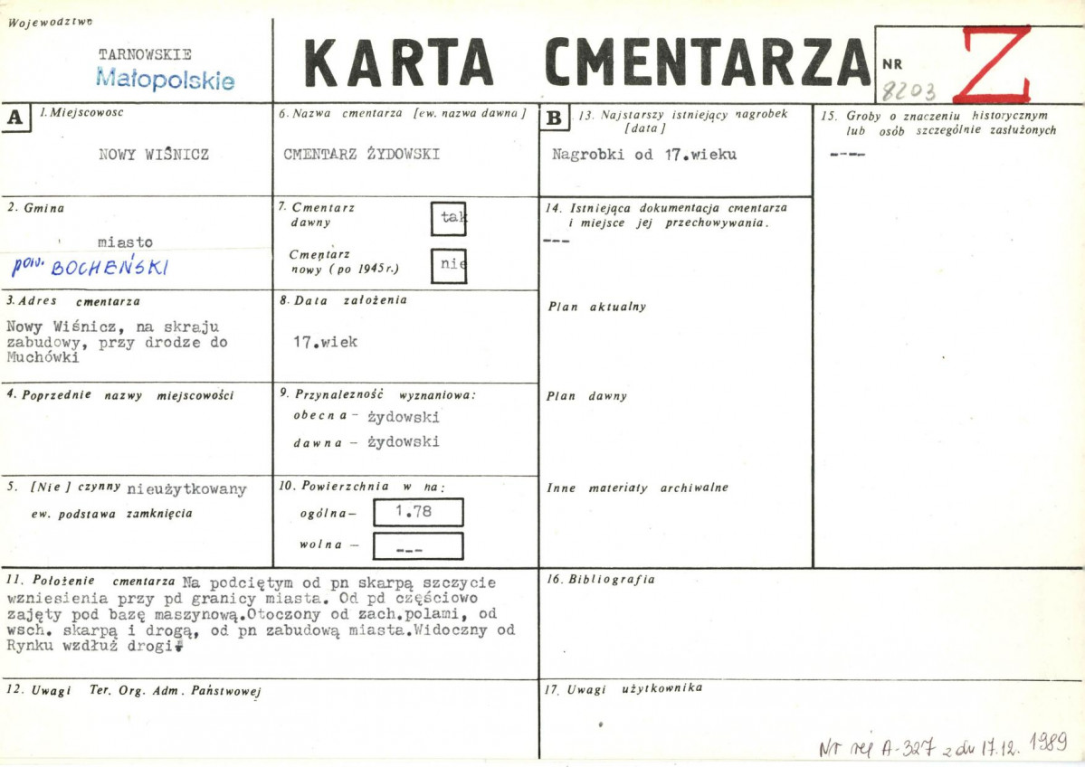 KC - Karta cmentarza, skan nr 1