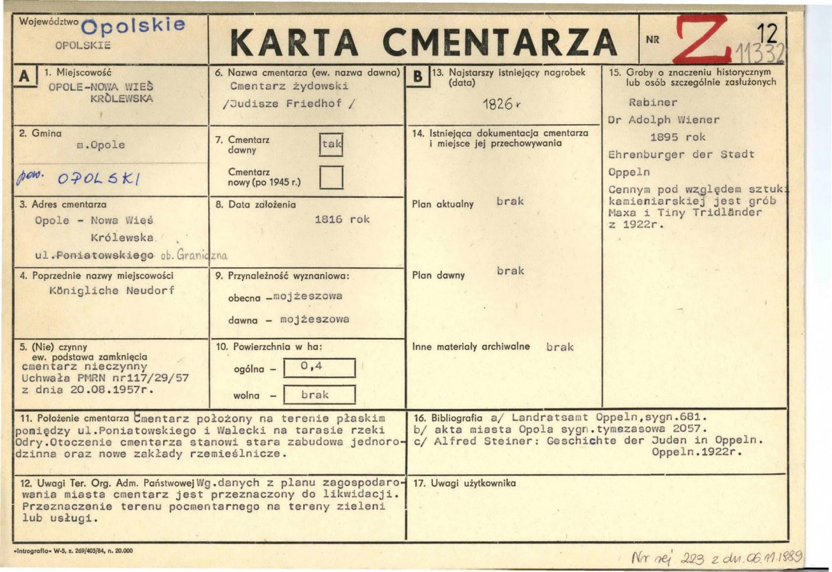 KC - Karta cmentarza, skan nr 1