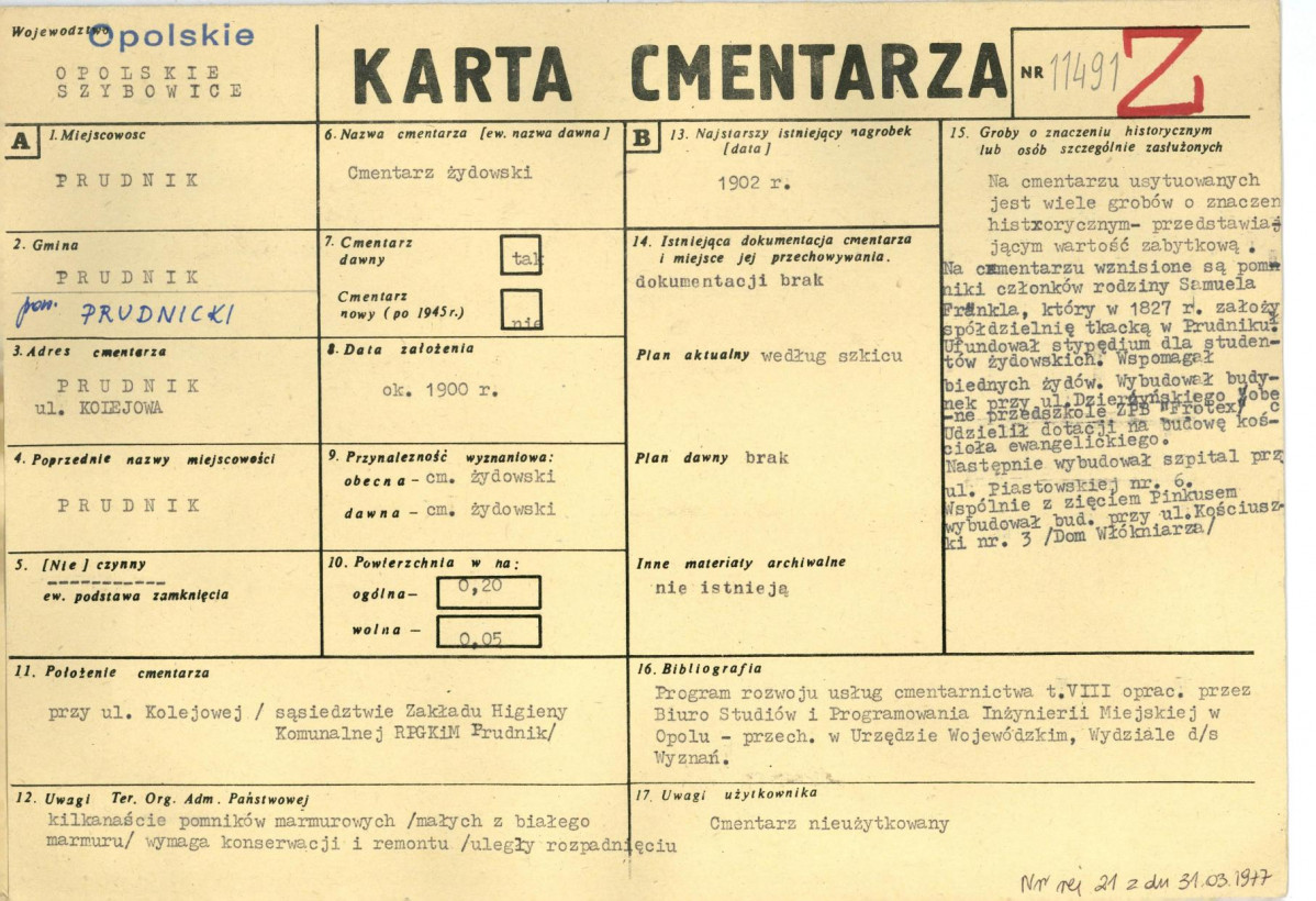 KC - Karta cmentarza, skan nr 1