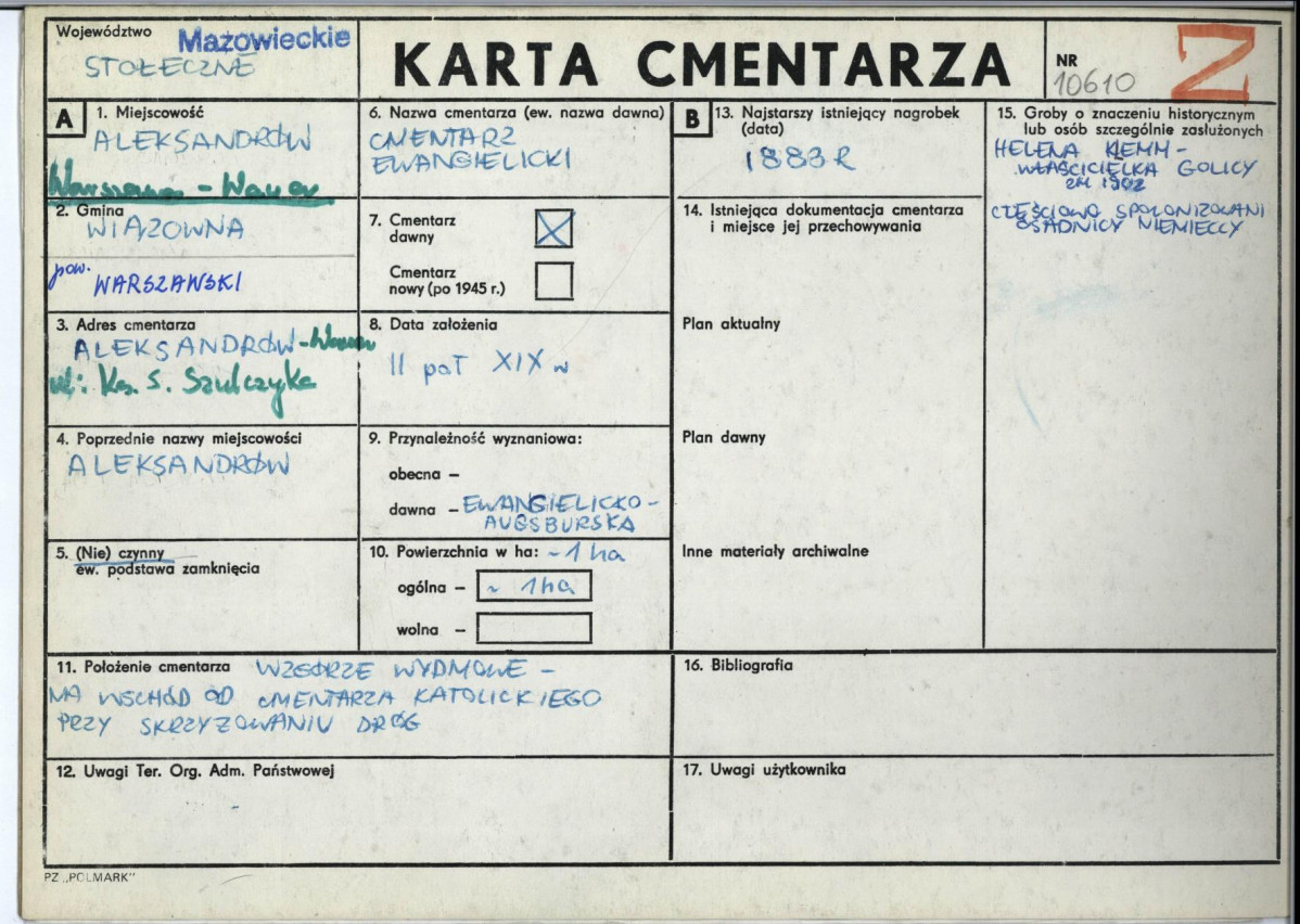 KC - Karta cmentarza, skan nr 1