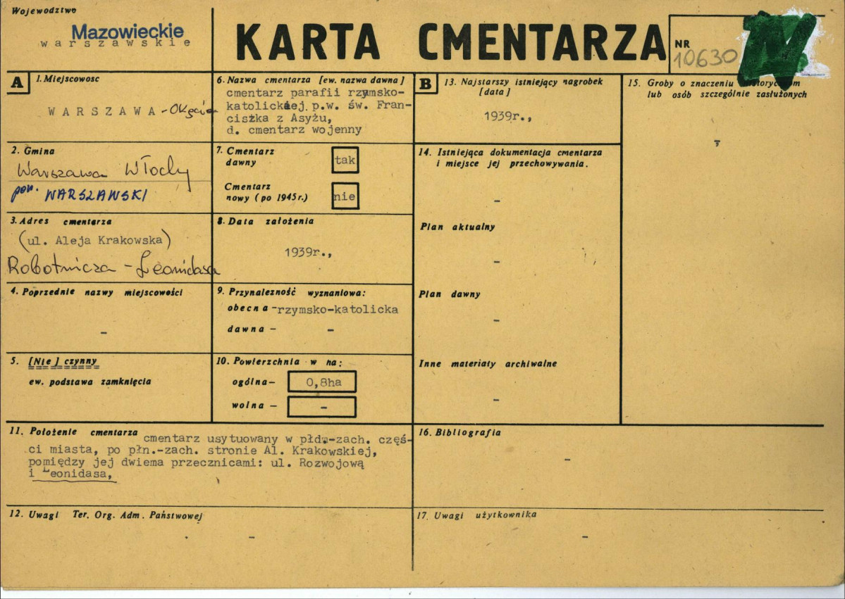 KC - Karta cmentarza, skan nr 1