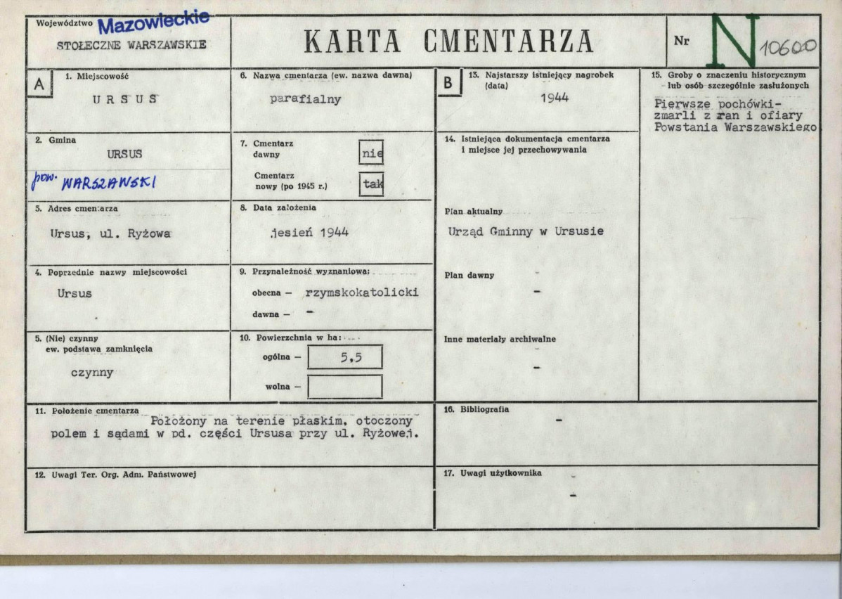 KC - Karta cmentarza, skan nr 1