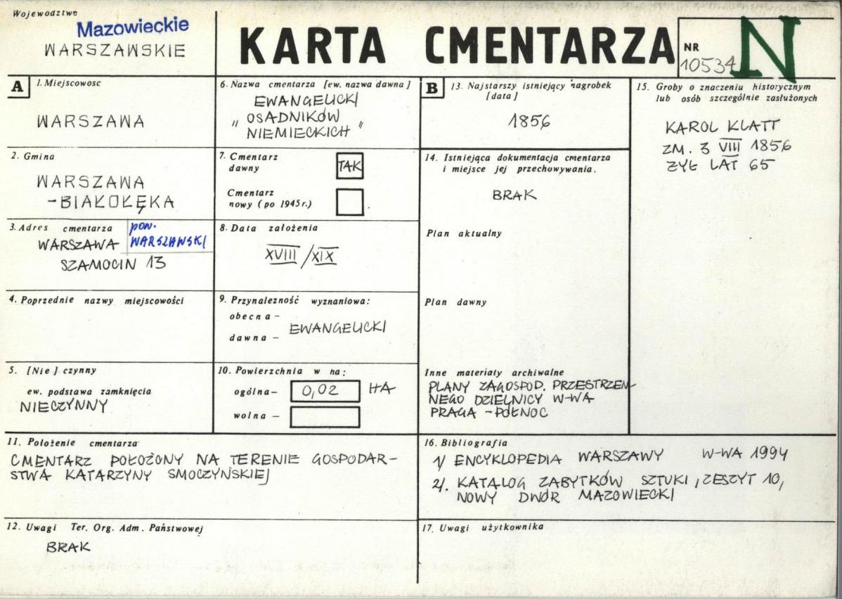 KC - Karta cmentarza, skan nr 1