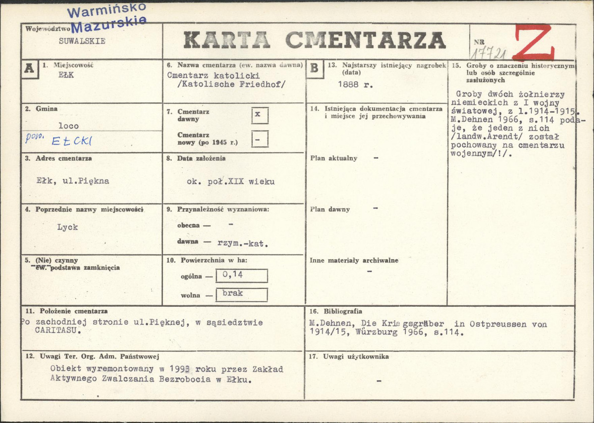 KC - Karta cmentarza, skan nr 1
