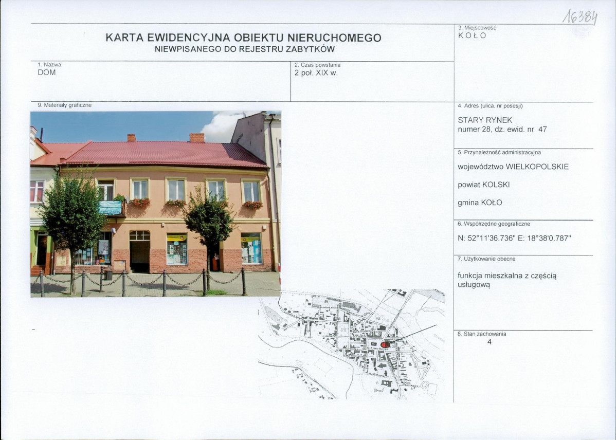Karta obiektu niewpisanego do rejestru, skan nr 1