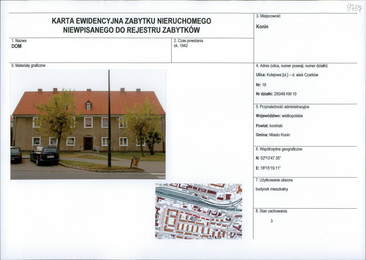 Karta obiektu niewpisanego do rejestru, skan nr 1