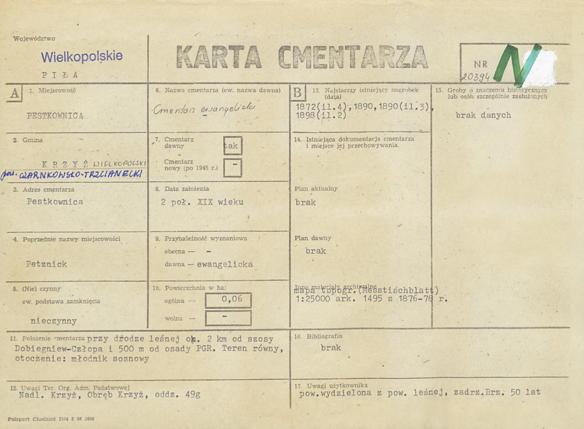 KC - Karta cmentarza, skan nr 1