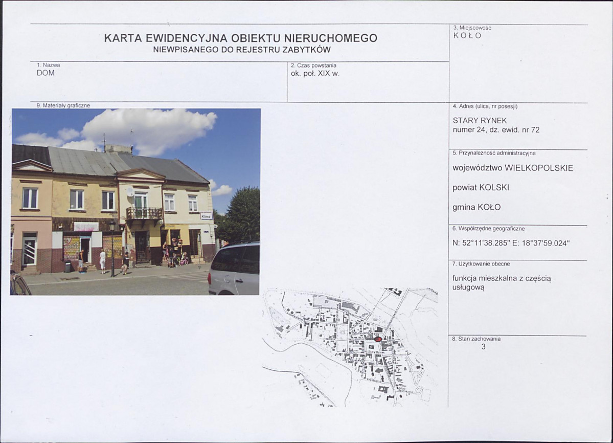 Karta obiektu niewpisanego do rejestru, skan nr 1